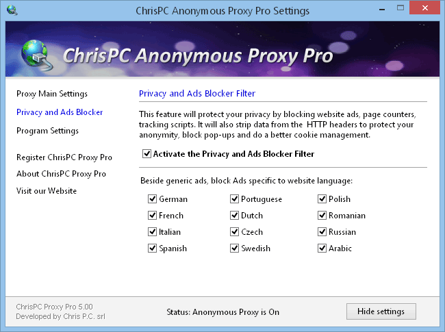 ChrisPC Free Anonymous Proxy for greater security and privacy